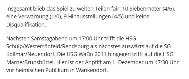 Weltklasse Pressetext HSG Schülp Westerrönweld Rendsburg gegen die HSG WaBo 2011 in der Kreisoberliga West Saison 2024/2025