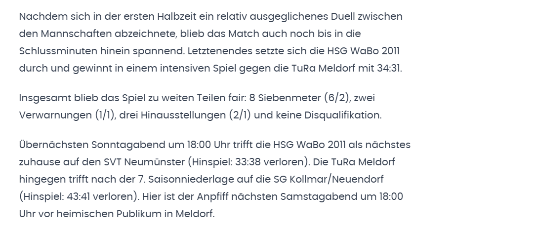 Kreisoberliga Region West Saison2024/2025 - HSG WaBo 2011 - TuRa Meldorf Pressetext