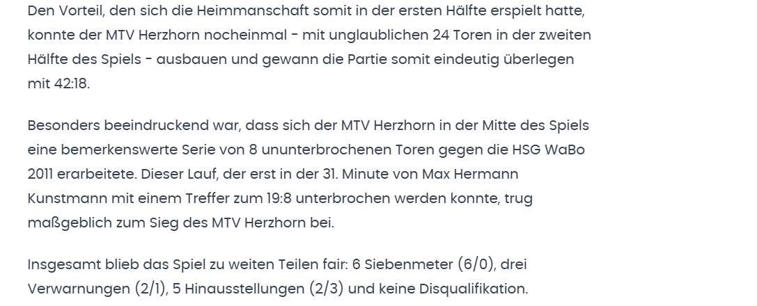 Pressebericht MTV Herzhorn 2 gegen die HSG WaBo 2011 Kreisoberliga West Saison 2024/2025